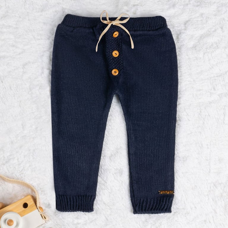 Calça Bebê Saruel Tricot com Botões Azul Marinho