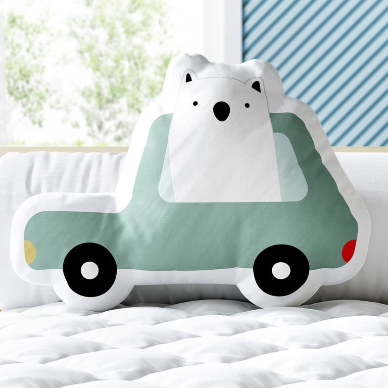 Almofada Urso Polar no Carrinho Verde 33cm