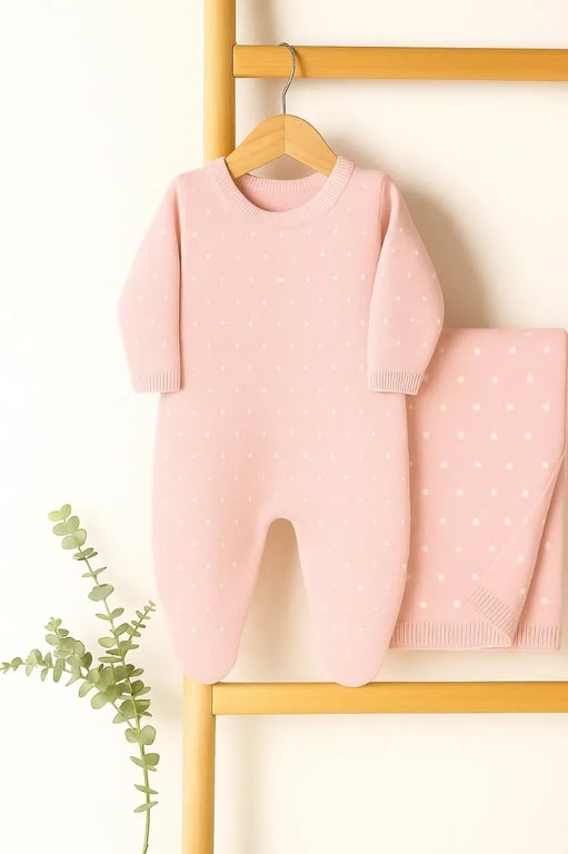 Saída Maternidade Tricot Em Poá Rosa P