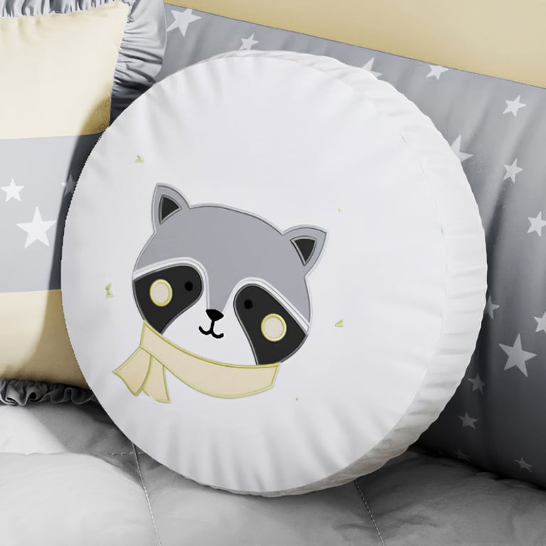 Almofada Redonda Guaxinim Amarelo 30cm