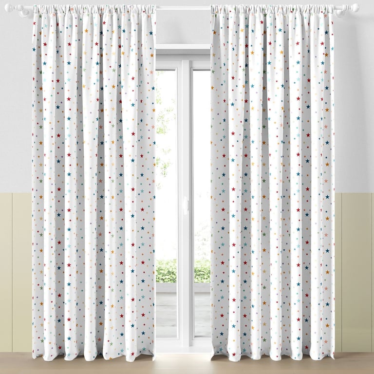 Cortina Infantil e Bebê Estrelinhas Branco e Azul Marinho