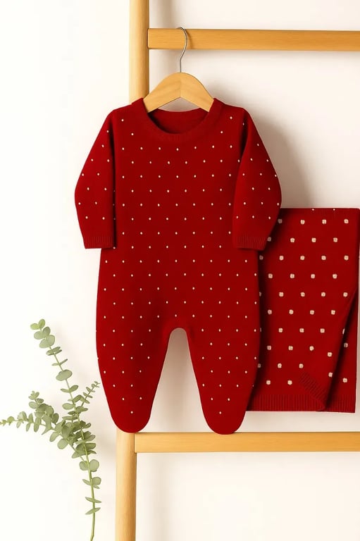 Saída Maternidade Tricot Em Poá Vermelho P