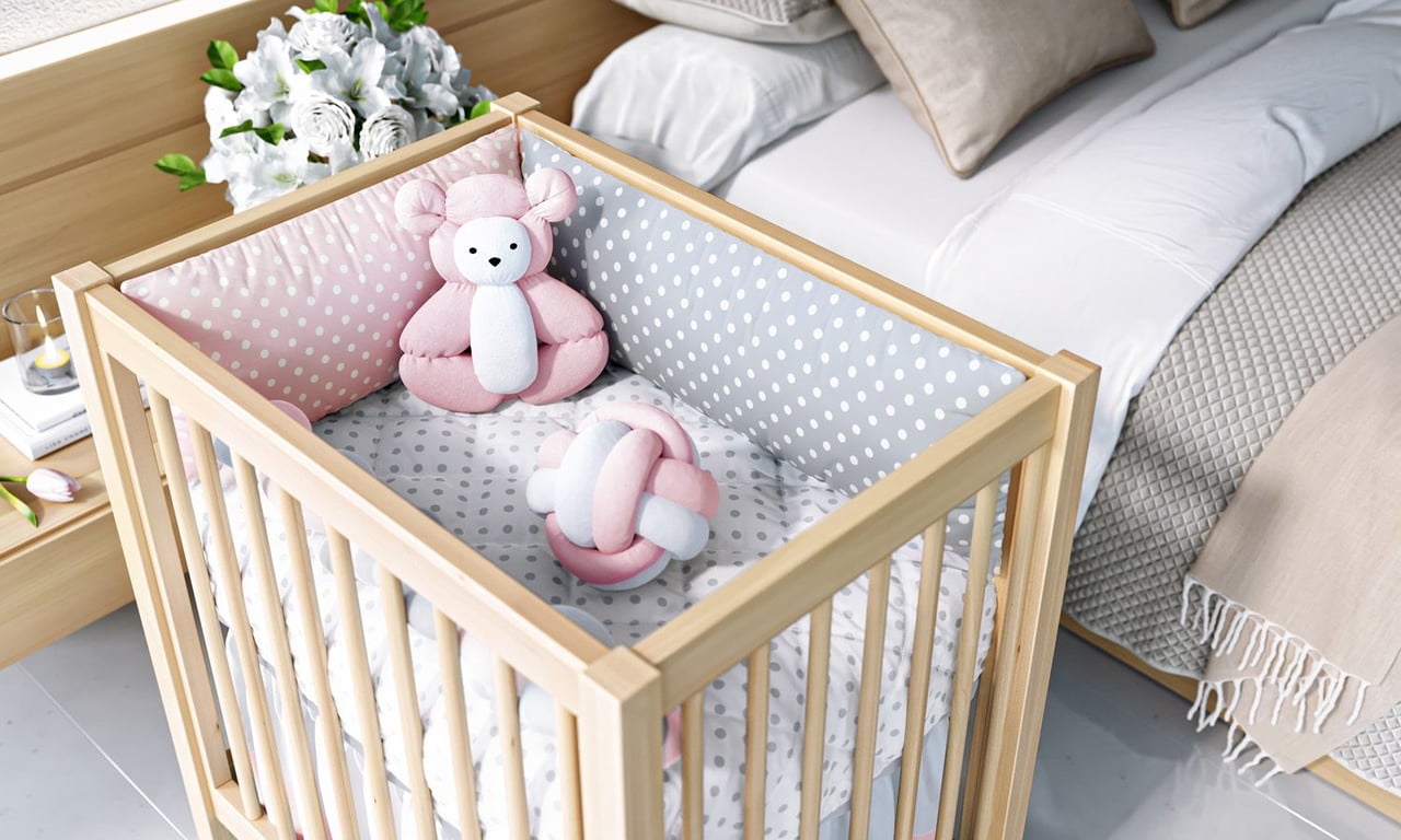 Kit Mini Berço Trança Poá Cinza e Rosa — vista alternativa