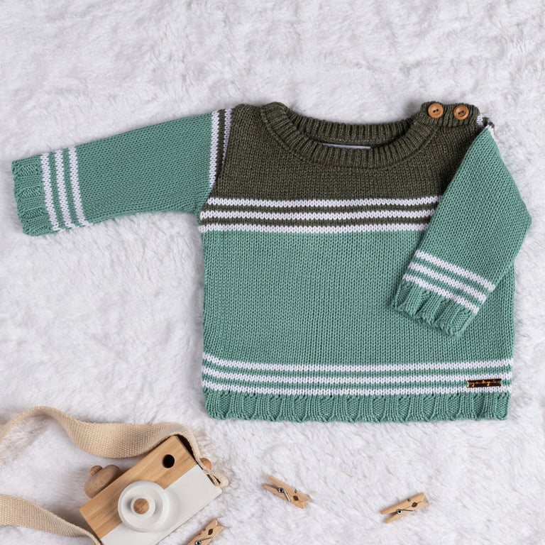 Casaquinho Tricot Listra Vermelho e Azul Marinho