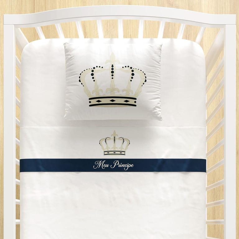 Jogo de Lençol Berço Coroa Meu Príncipe 3 Peças