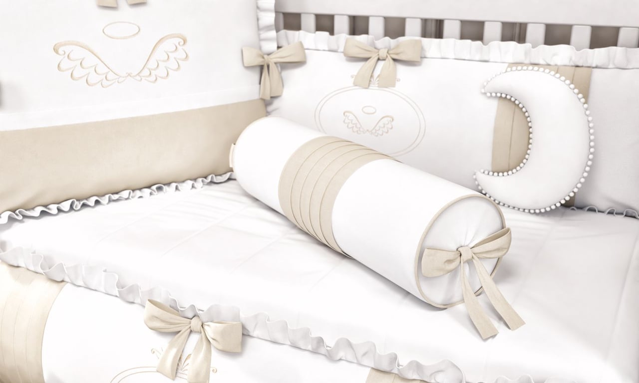 Almofada Rolinho Pregas e Laço Bege 60cm