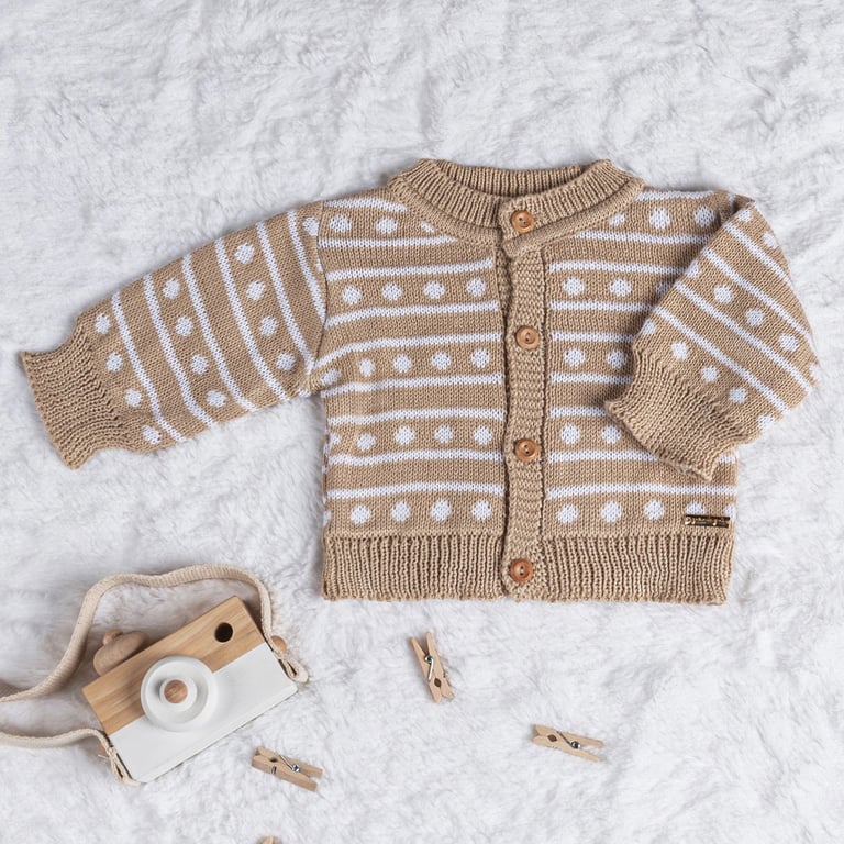Casaquinho Tricot Listra Poá Bege