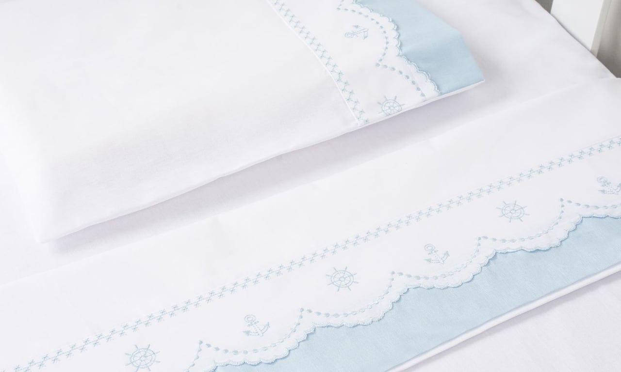 Jogo de Lençol Berço Bordado Leme Azul 3 Peças — vista alternativa