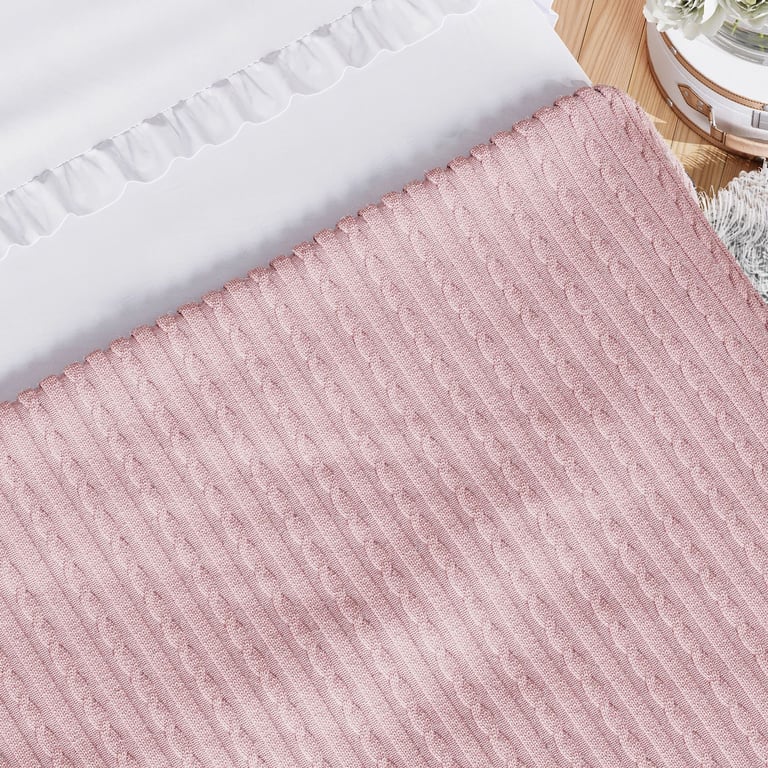 Manta Tricot Trança Cama Maternidade Rosa 2,55M