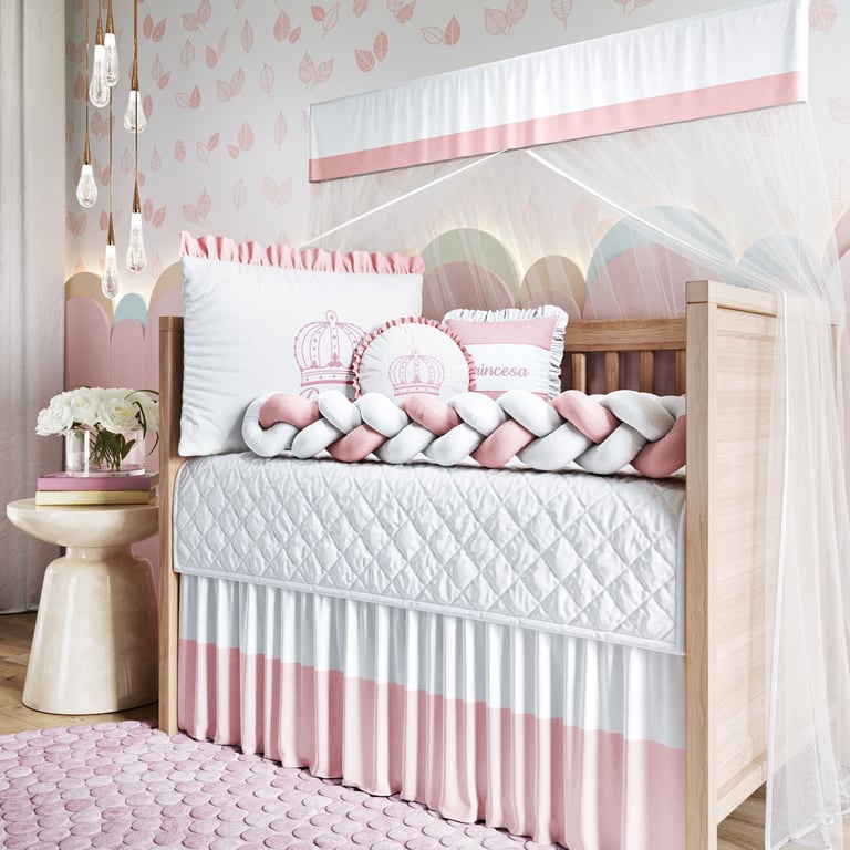 Kit Berço Duas Tranças Menina Princesa Rosa — vista alternativa