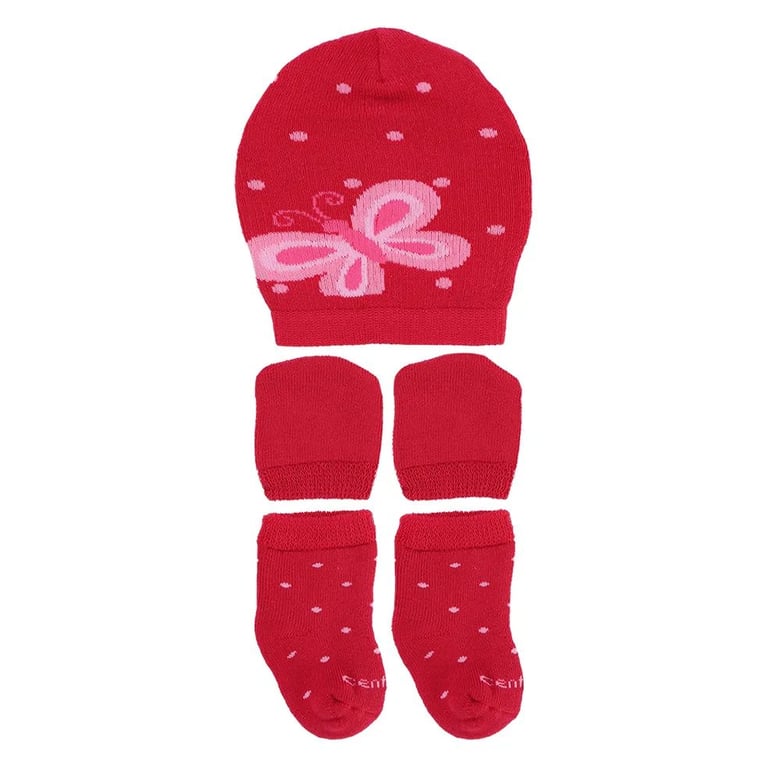 Kit Touca, Luva e Meia Borboleta Vermelha
