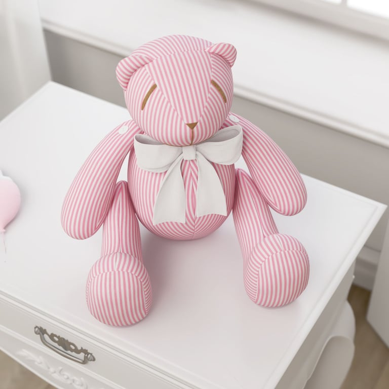 Ursinha Rosa Listrada com Laço Branco 34cm — vista alternativa