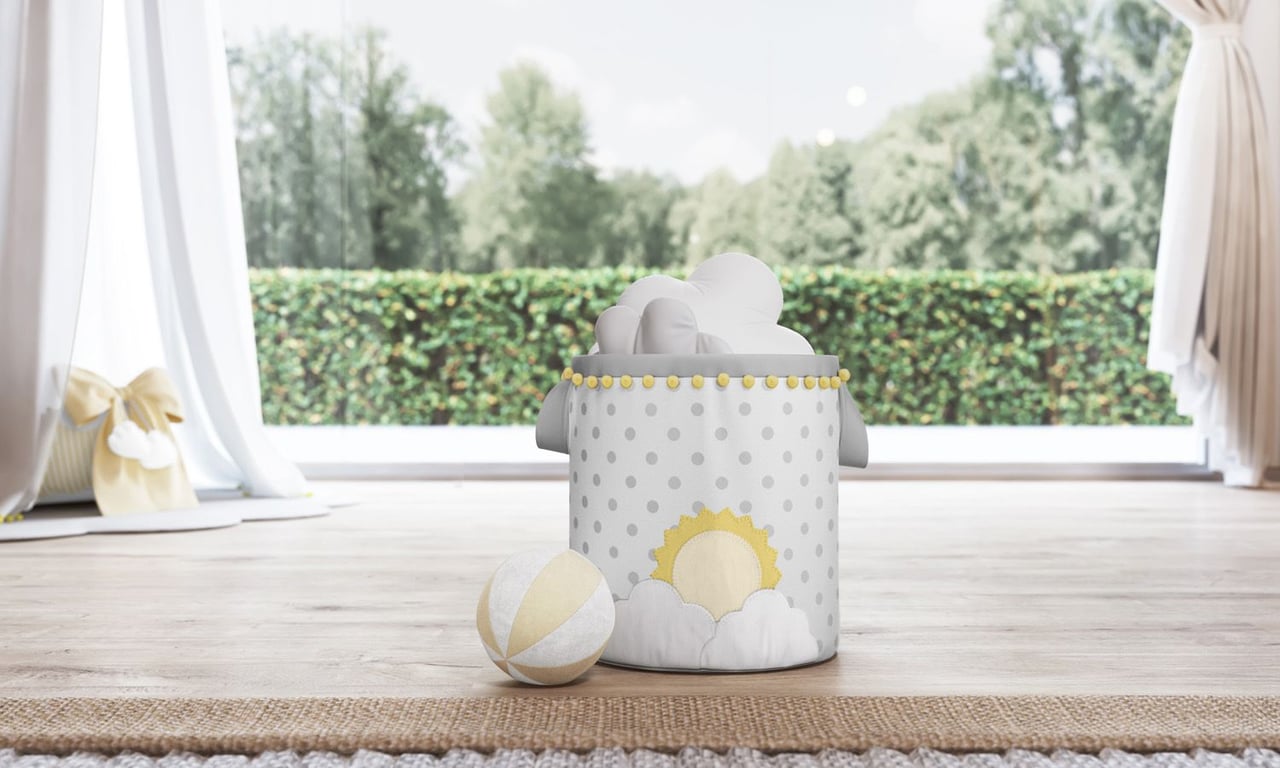 Cesto Organizador para Brinquedos Sol na Nuvem de Algodão Amarelo 24cm