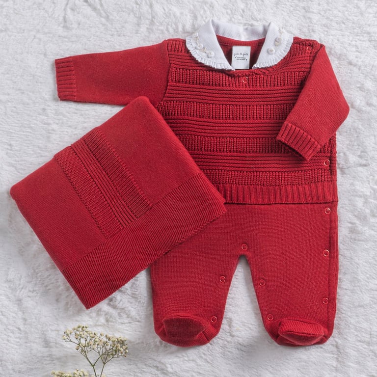 Saída Maternidade Tricot Macacão Rococó Vermelho 02 Peças