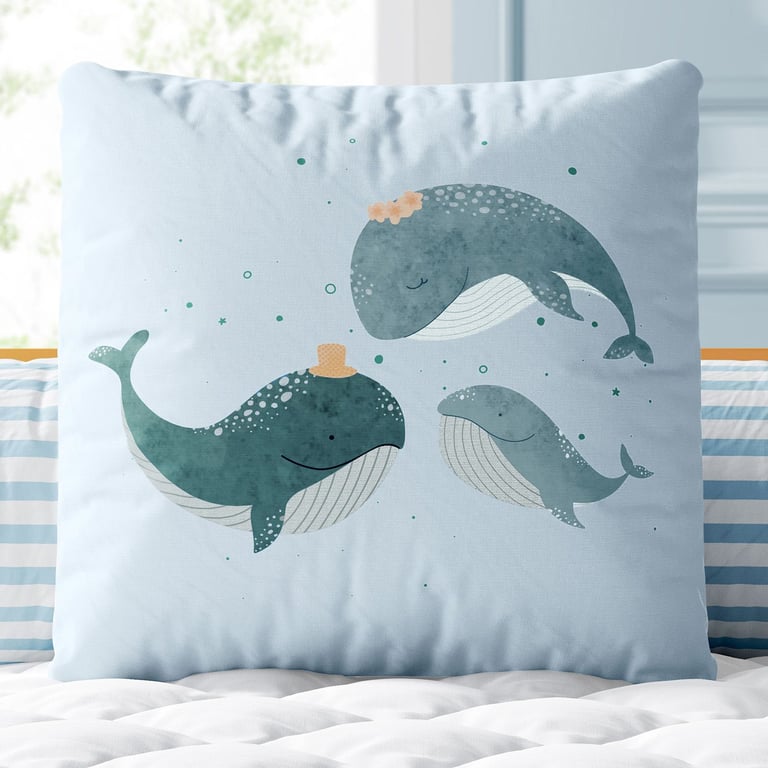 Almofada Quadrada Família Baleia 30cm