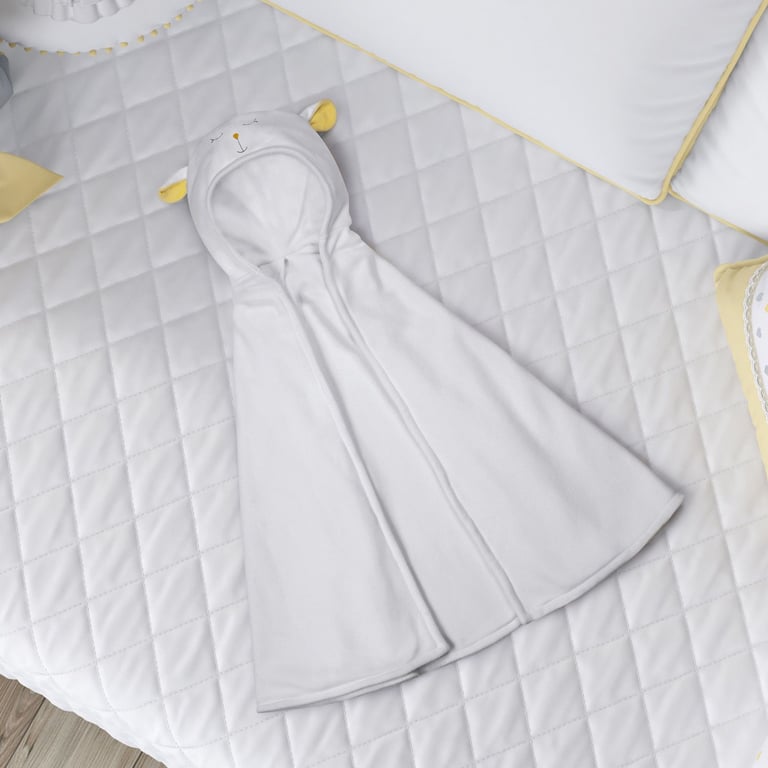 Manta com Capuz Amiguinho Carneirinho Branco e Amarelo 85cm