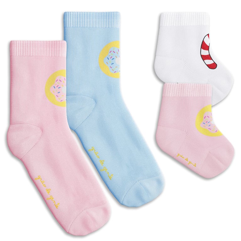 Kit Meia Bebê Família Trocapé Pirulito e Donuts Rosa e Azul 4 Pares