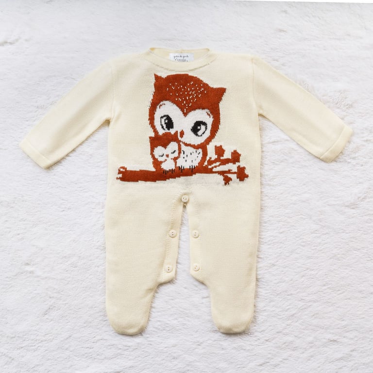 Macacão Tricot Jacquard Mamãe Coruja Amarelo Jasmim