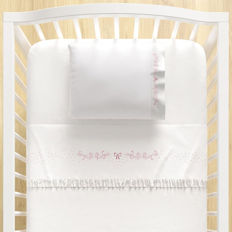 Jogo de Lençol Berço Bordado Arabesco Rosa 3 peças — vista alternativa