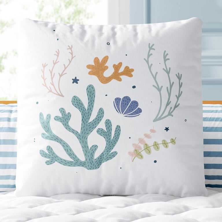 Almofada Quadrada Algas, Conchas e Corais 30cm