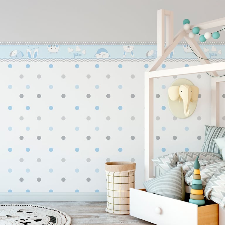 Papel Meia Parede Poá Amiguinhos Azul 1,5m