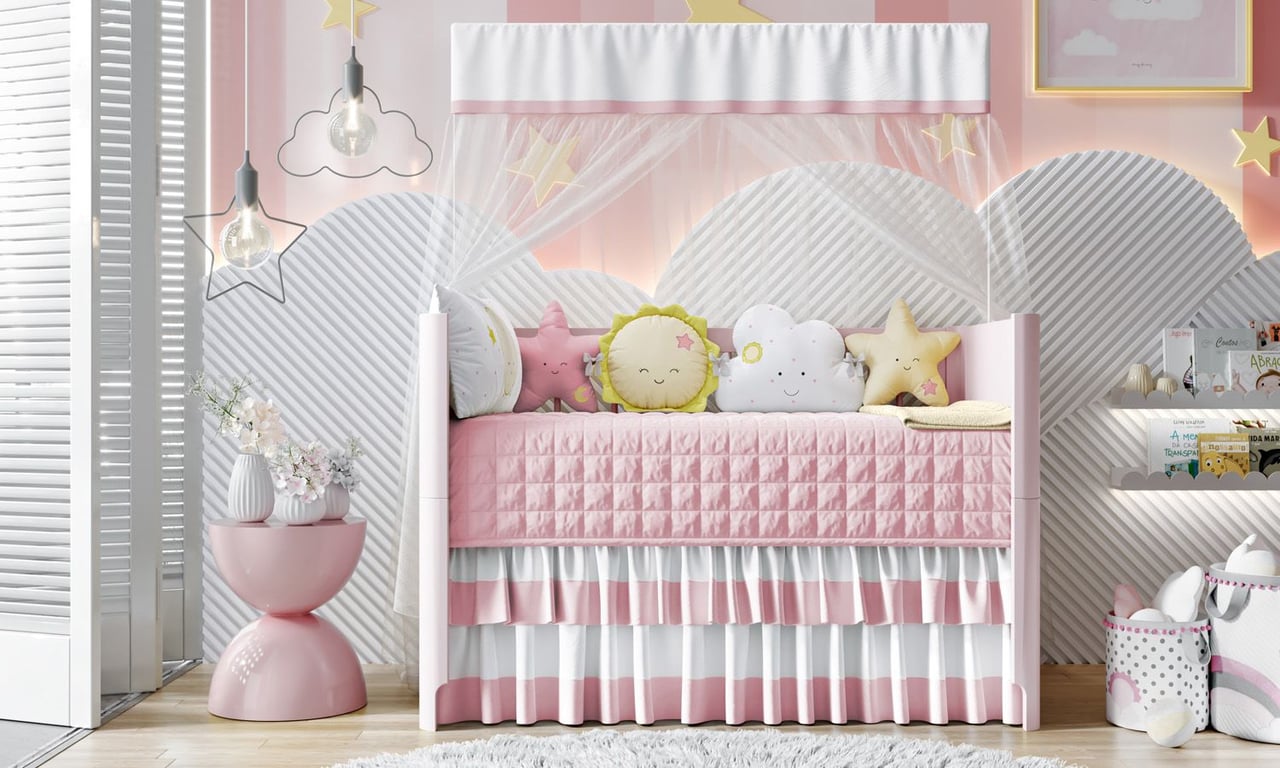 Kit Berço Amiguinhos Céu Amarelo e Cinza