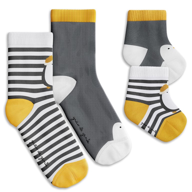 Kit Meia Bebê Tal Pai Tal Filho Trocapé Pinguim 4 Pares Tam 13/20 e 39/43