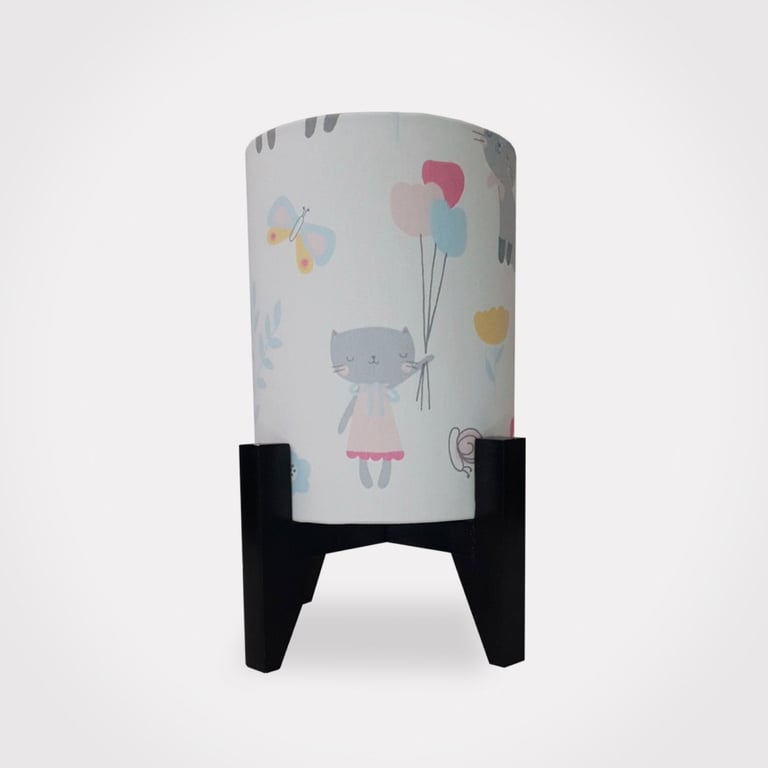 Abajur Luminária Gatinha com Balão Madeira