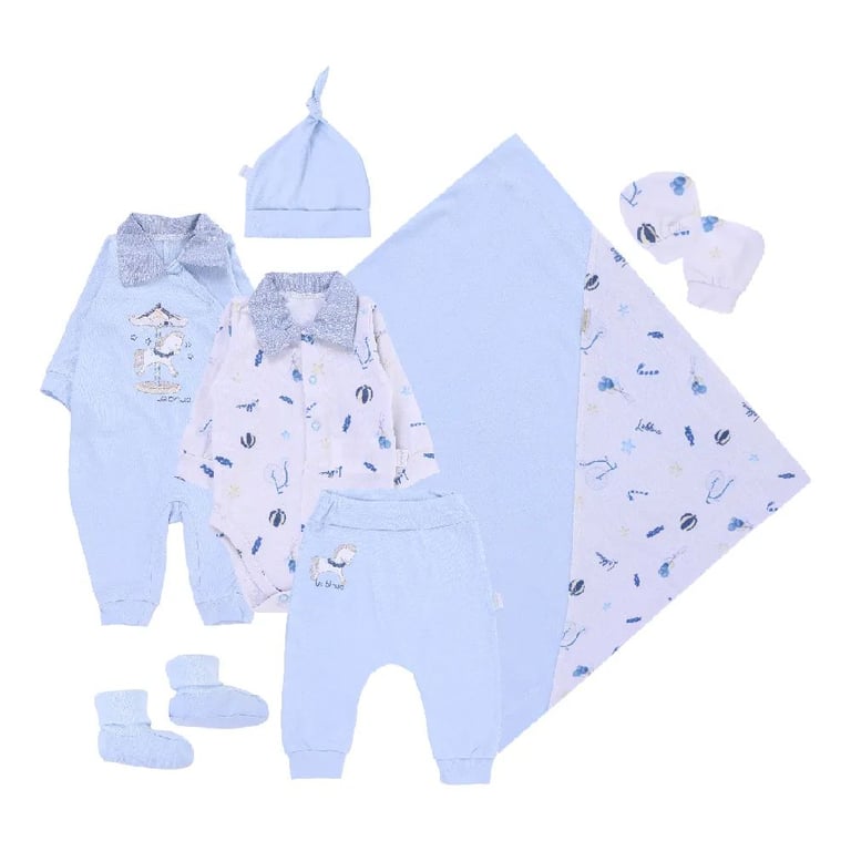 Saída de Maternidade Le Bhua com Bordado Azul Carrossel