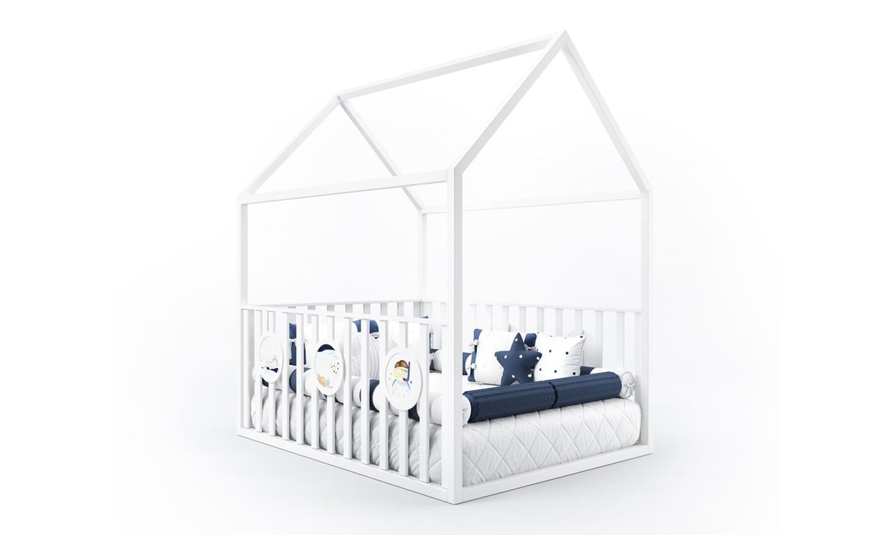Cama Casinha Montessoriana Padrão Casal com Grade Branco — vista alternativa
