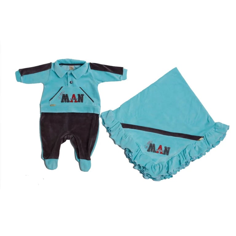 Saída Maternidade Din Don em Plush Bordado Little Man Azul Marinho