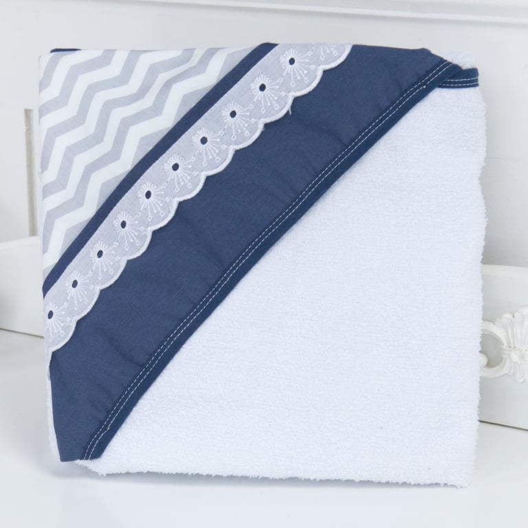 Toalha de Banho Forrada com Capuz Nova Iorque Chevron Azul Marinho