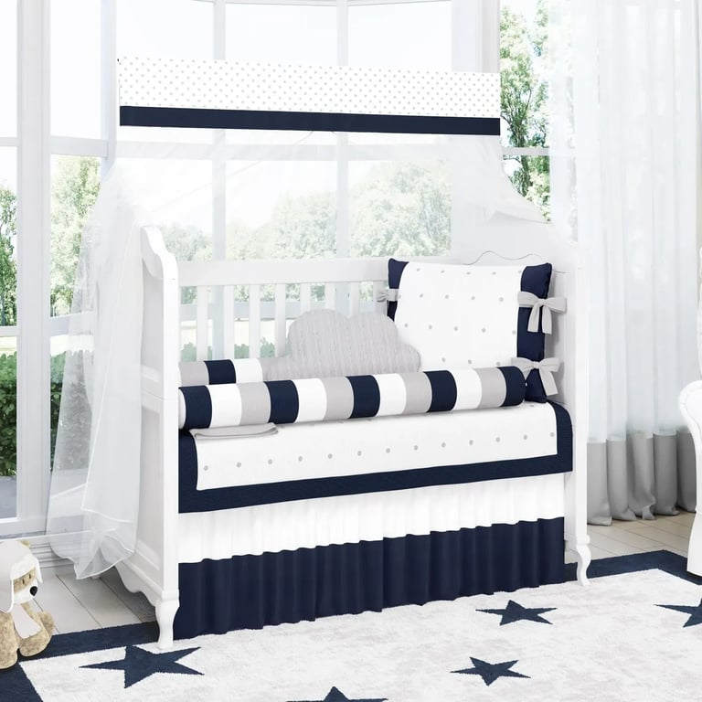 Kit Berço Tricot Poá Azul Marinho