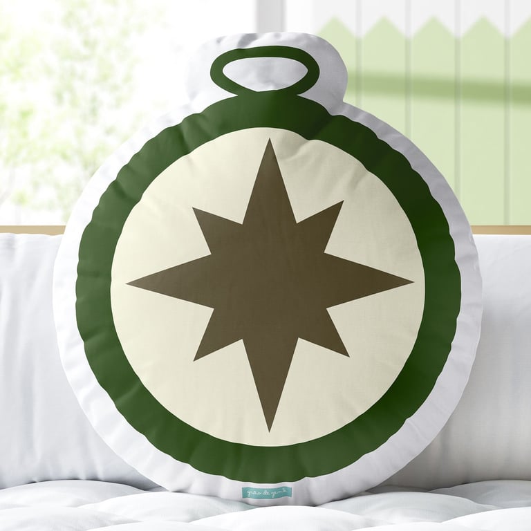 Almofada Bússola Bege e Verde Floresta 33cm