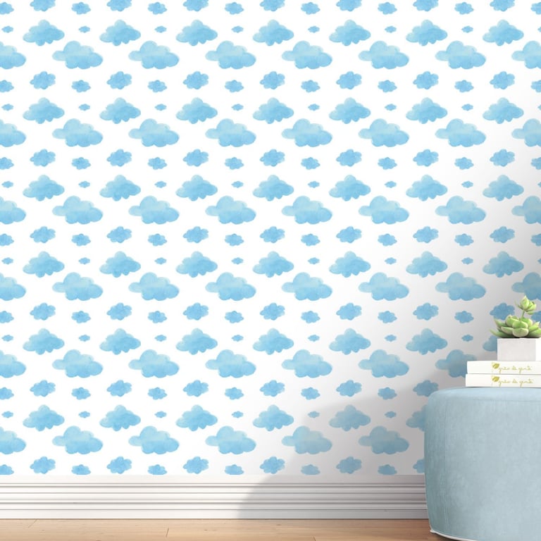 Papel de Parede Aquarela Nuvem Azul 3m