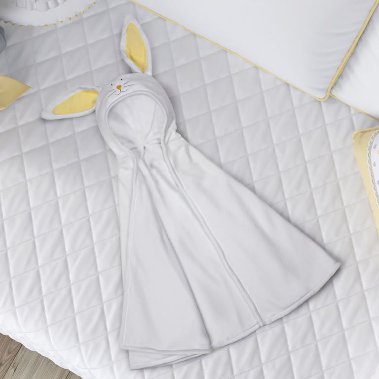 Manta com Capuz Amiguinho Coelhinho Branco e Amarelo 85cm