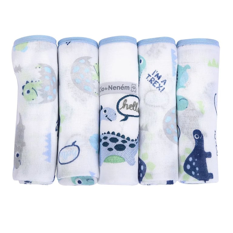Kit Fralda Bordada Minasrey Cia Do Neném Com Bainha 5 Peças