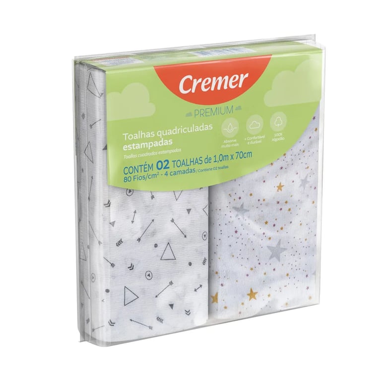 Toalhas Fralda Cremer Premium Quadriculadas Estampadas 2 Peças