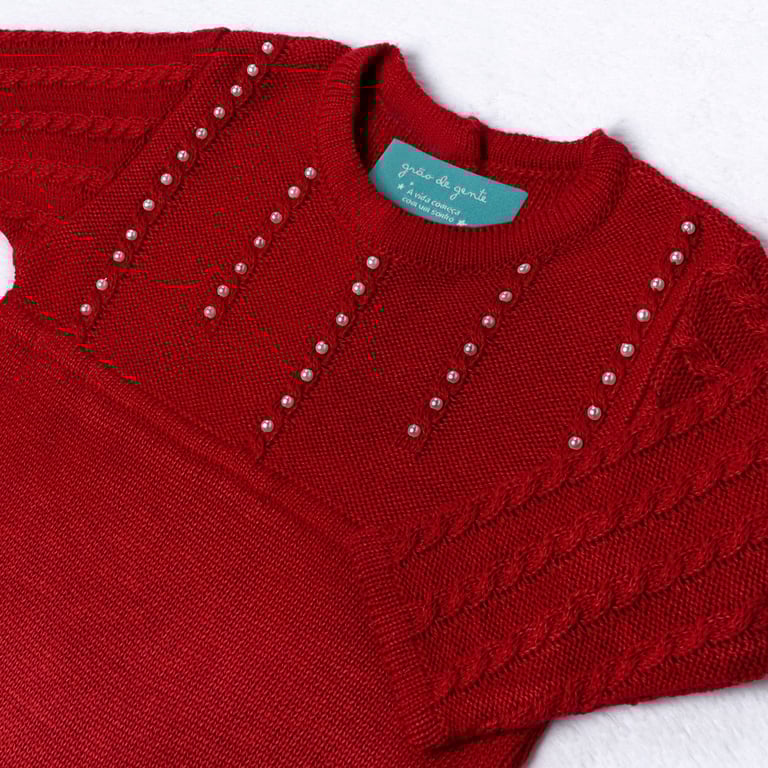 Macacão Tricot Trança Chuva de Pérolas Vermelho