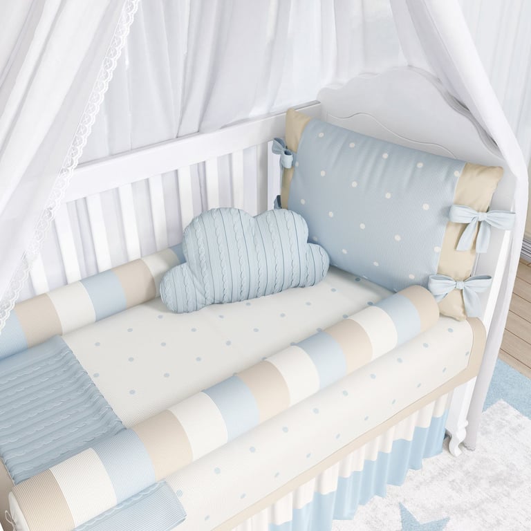 Mosquiteiro com Bandô Poá Azul/Bege