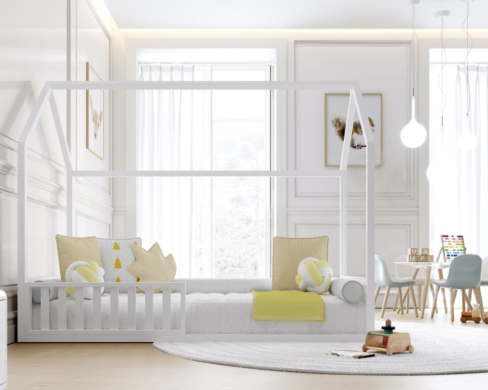 Cama Casinha Montessori Branco Solteiro 4 em 1