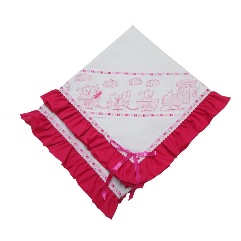 Manta Piquet Ursinhos no Trenzinho Pink 75cm