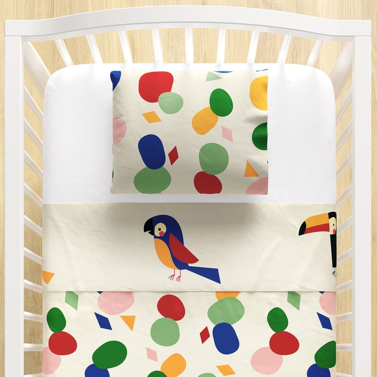 Jogo de Lençol Berço Colorido Passarada 3 peças