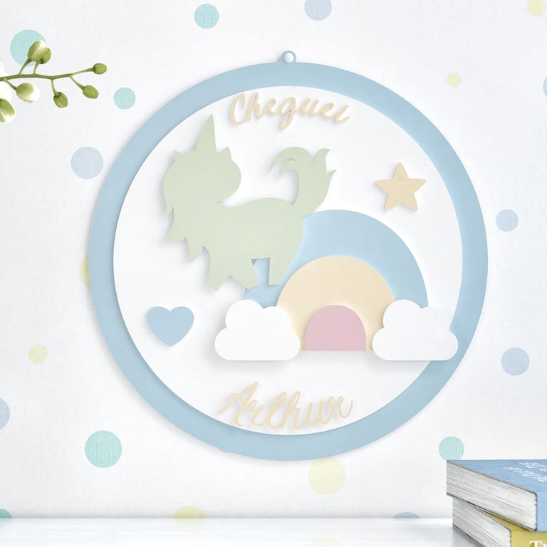 Porta Maternidade Personalizado Unicórnio Arco-Íris