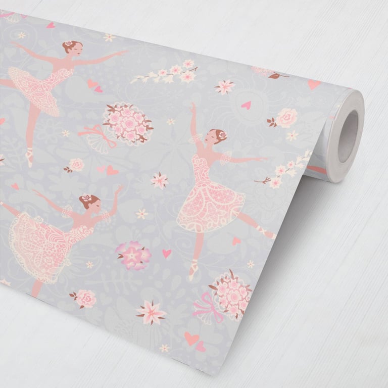 Papel de Parede Bailarina Floral Lilás e Rosa 3M