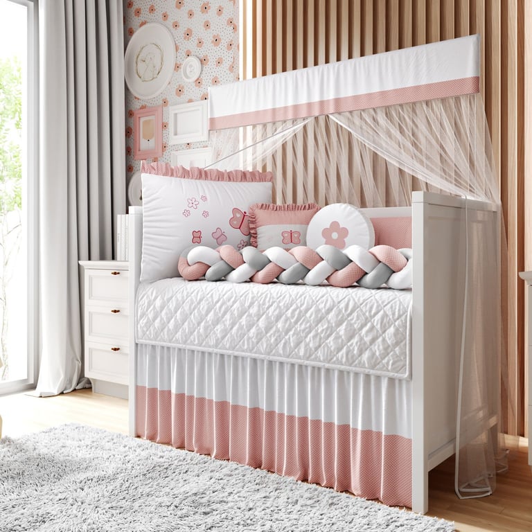 Kit Berço Trança Borboleta Poá Rose — vista alternativa