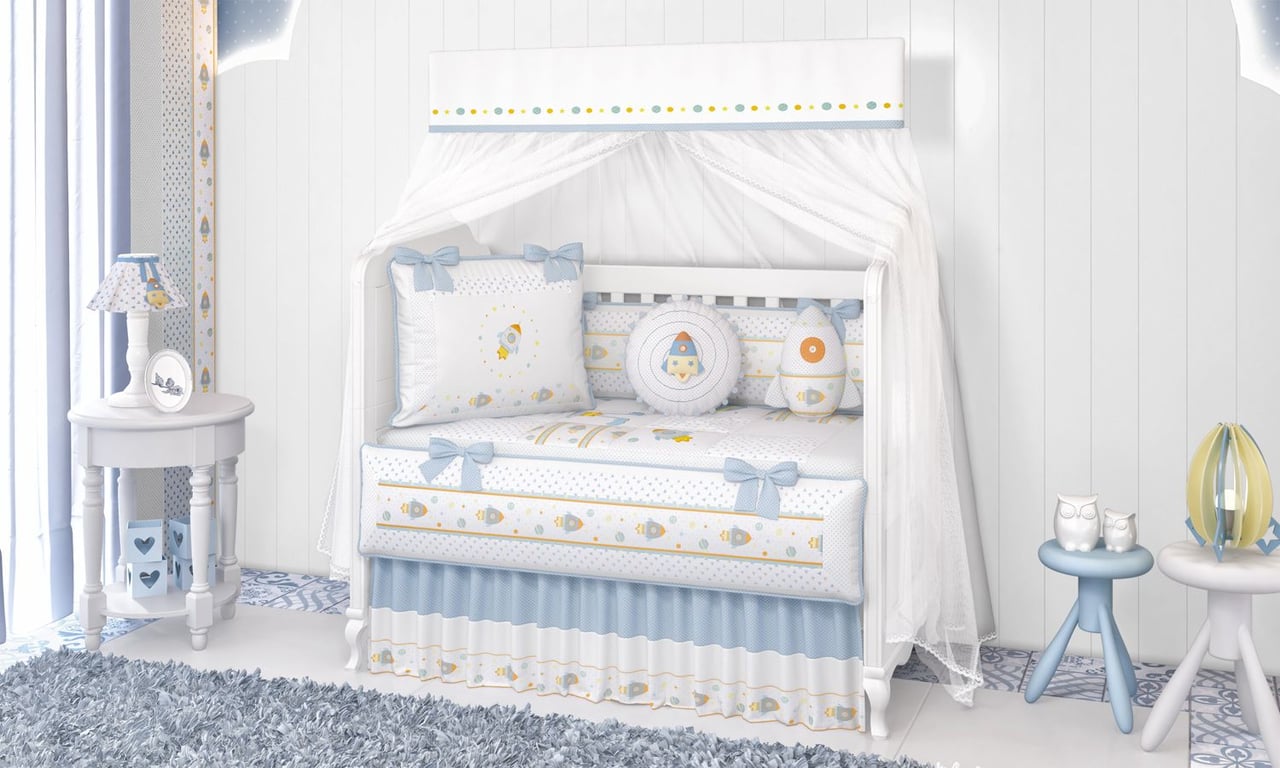 Kit Berço Astronauta Patchwork Azul — vista alternativa