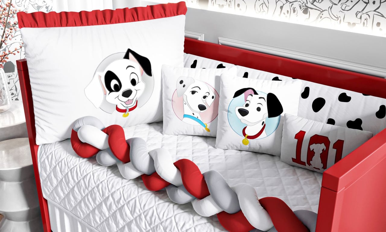 Kit Berço Trança 101 Dálmatas Vermelho e Cinza