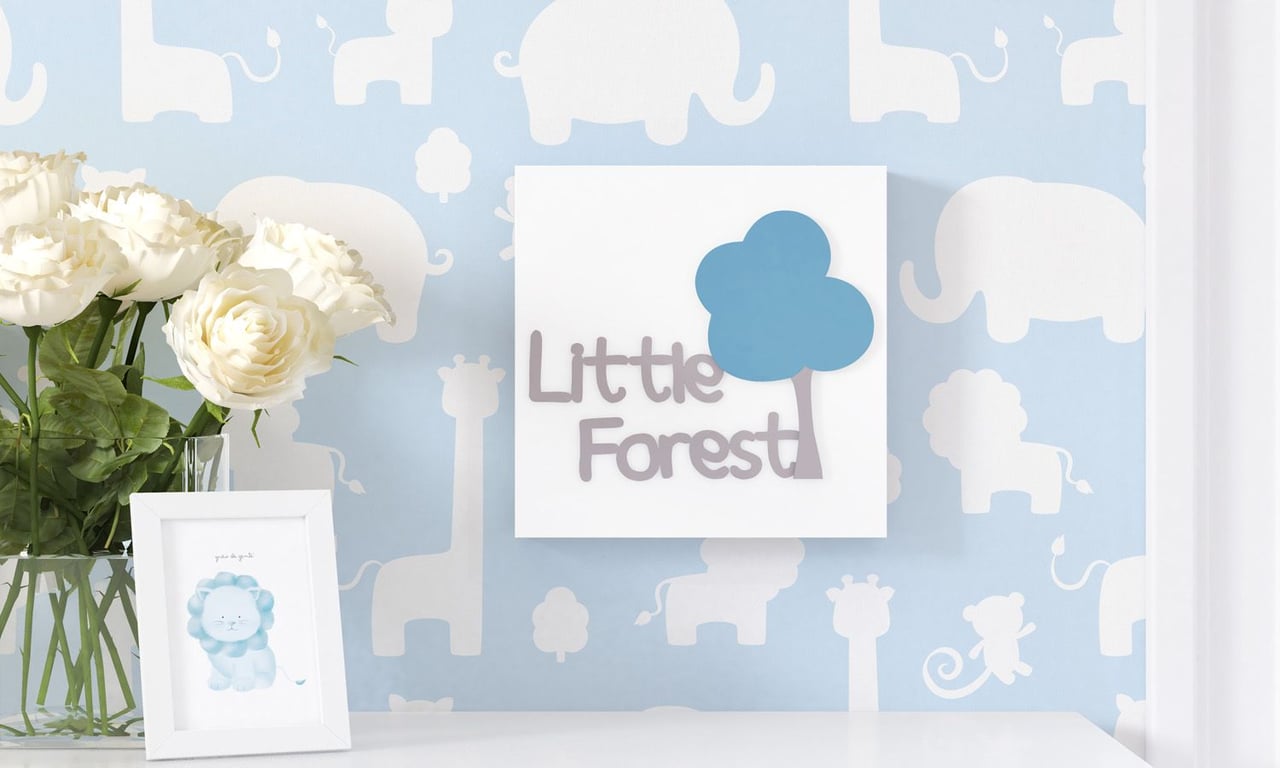 Quadro MDF Árvore Amiguinhos Safári Azul 20cm