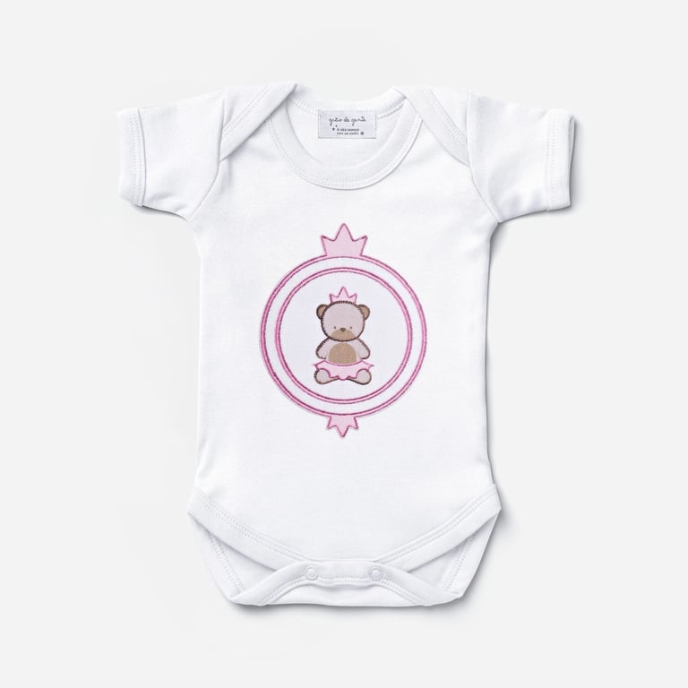 Body Manga Curta Ursinha Realeza Tam P